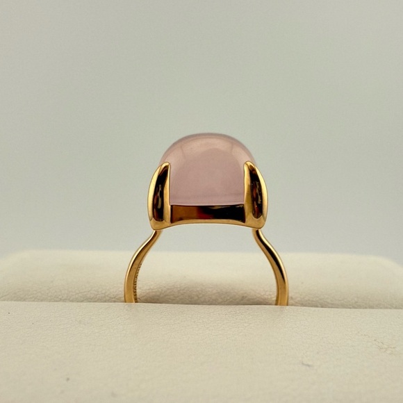 RARE Tiffany & Co. 18k Large Rose Quartz Sugar Stack Ring in Rose Gold - Picture 9 of 12